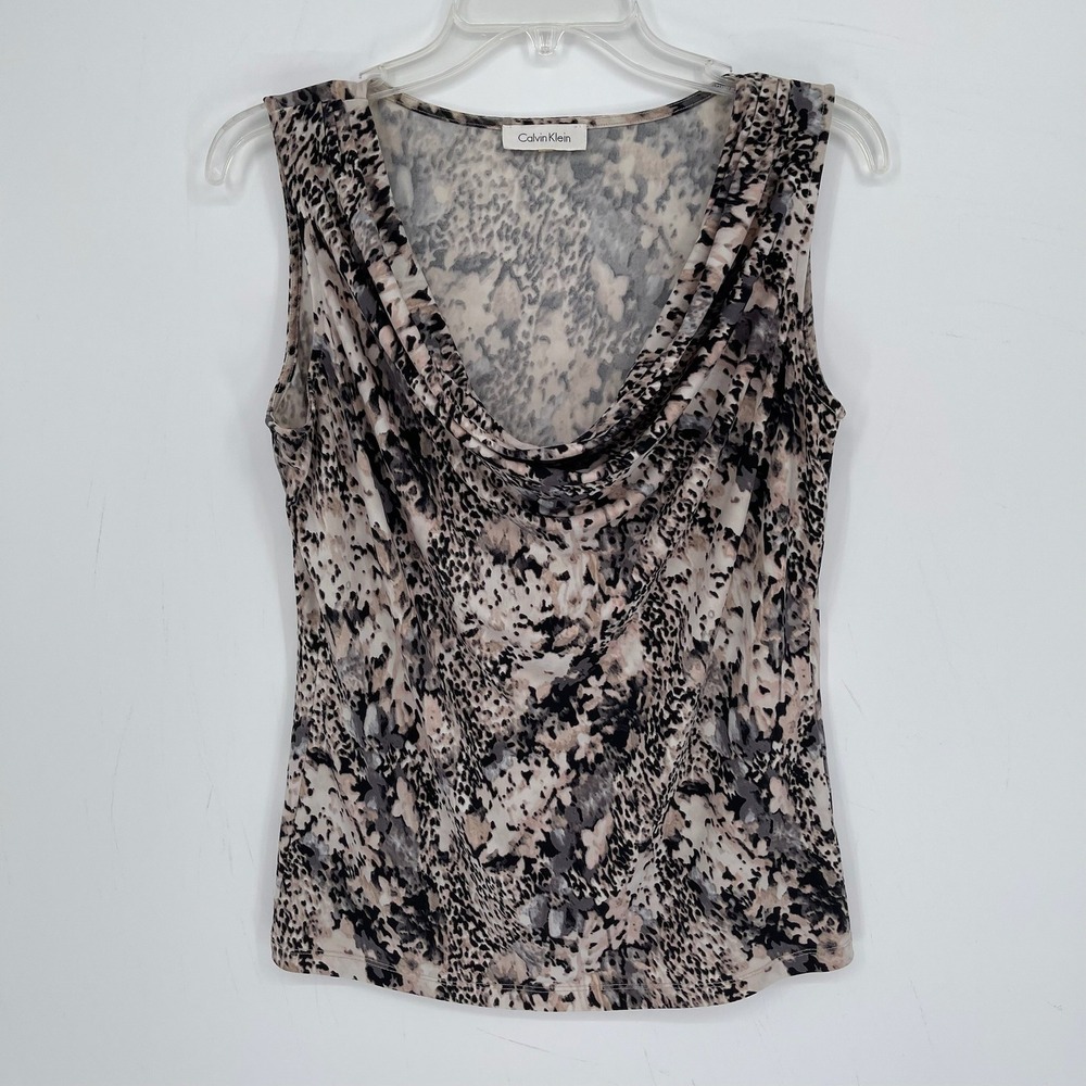 Calvin Klein‎ Women's Multicolor Animal Print Cowl Neck Office Tank Top Size M/L